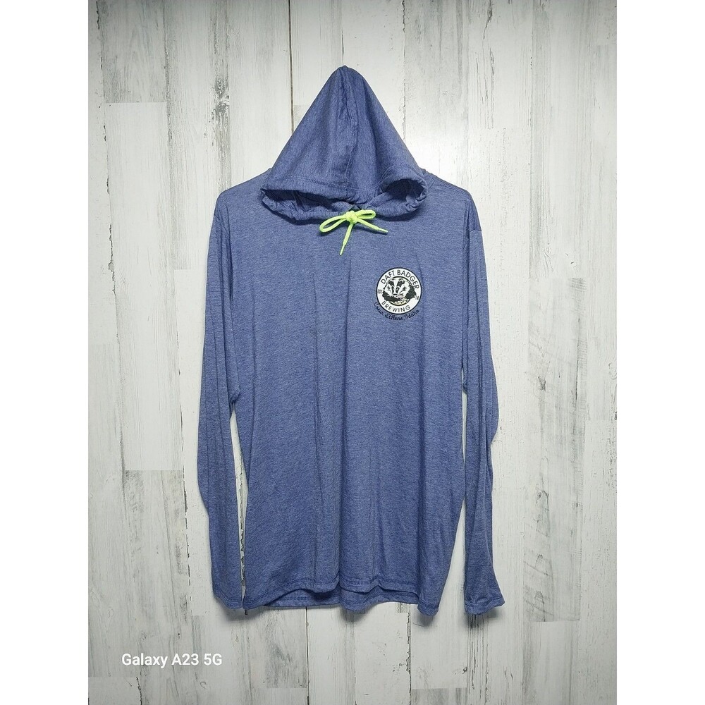 Daft Badger Brewing Long Sleeve Hooded Tee Women's 2XL Blue Coeur D'alene, Idaho
